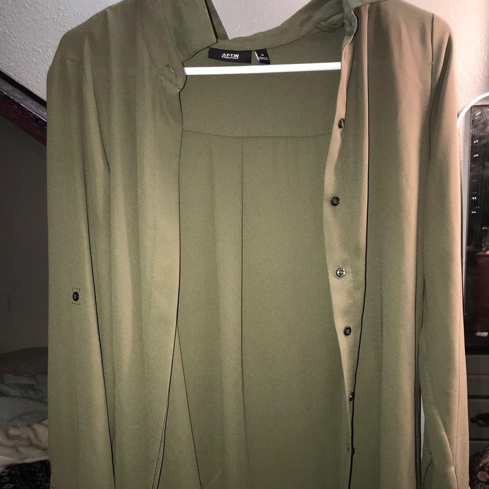 Olive green button up blouse